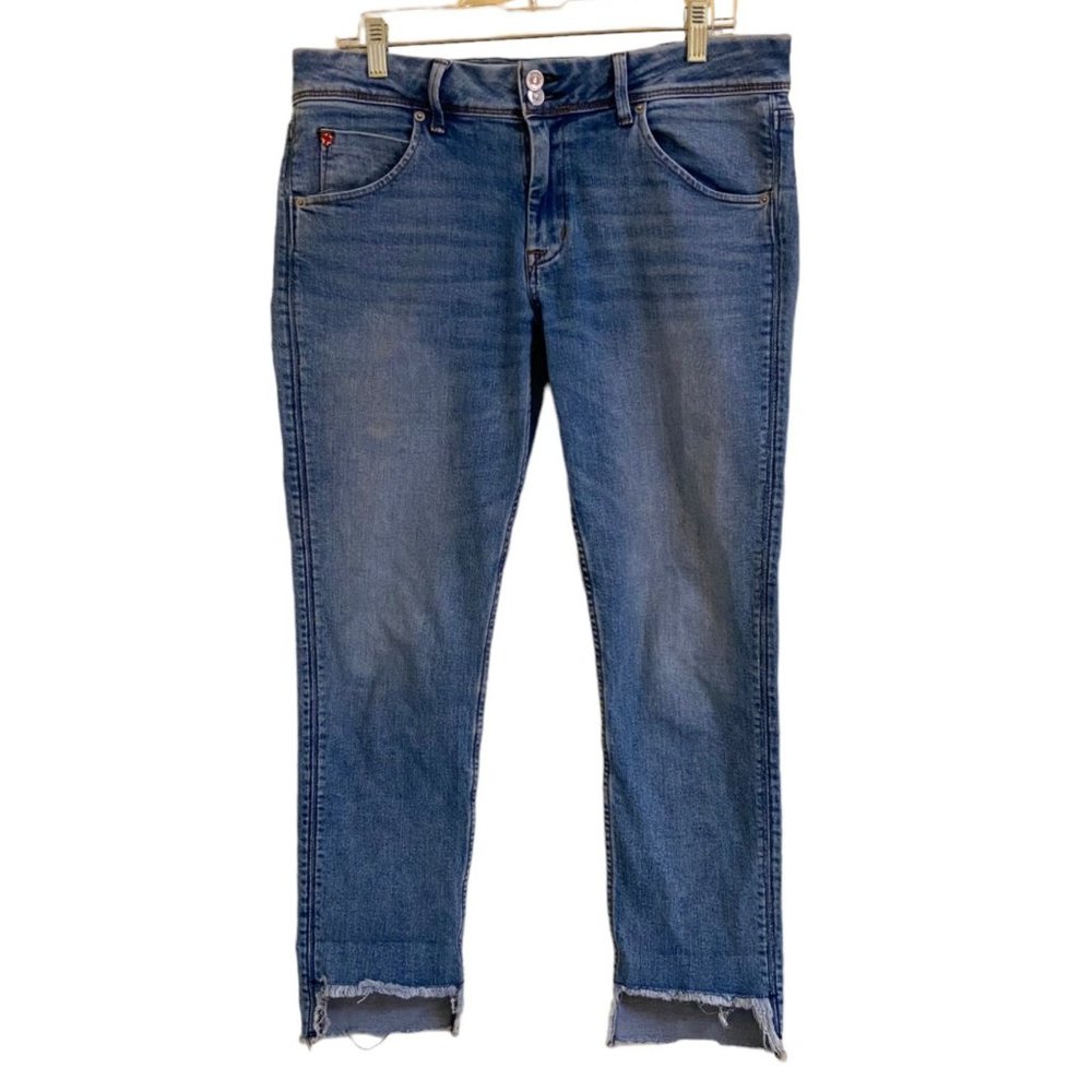 HUDSON WOMEN'S MIDRISE CAT SKINNY JEANS RAW STEPPED HEM BLUE LIGHT WASH SZ 30